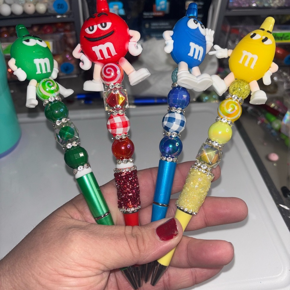 Colorful M&M Character Handmade Beaded Pen you choose